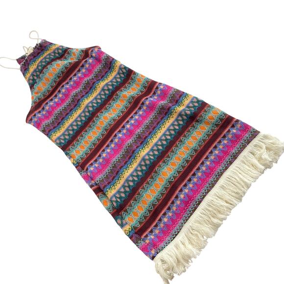 Emery Rose Womens S Rainbow Boho Chevron Print Fringe Halter Dress Festival - Picture 2 of 8